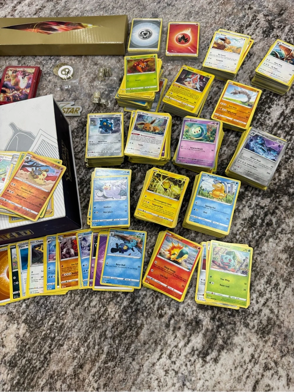 Huge Pokémon Card Lot 500+ Cards 140 Reverse Holos Tins & Accessories